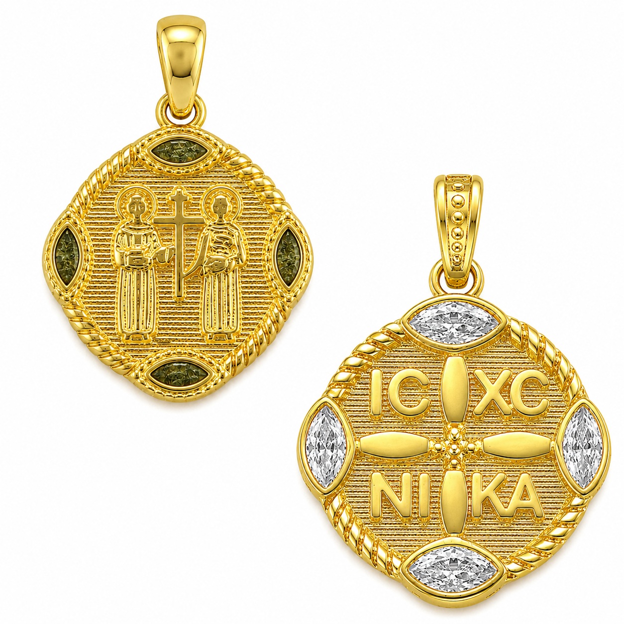 PENDANT Double Sided Constantinato SENZIO Collection from K9 Yellow Gold with Zircon Stones 3LAV.D660P - 