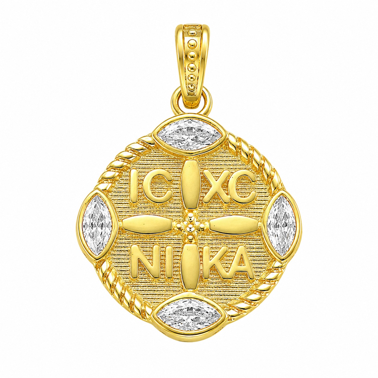 PENDANT Double Sided Constantinato SENZIO Collection from K9 Yellow Gold with Zircon Stones 3LAV.D660P - 