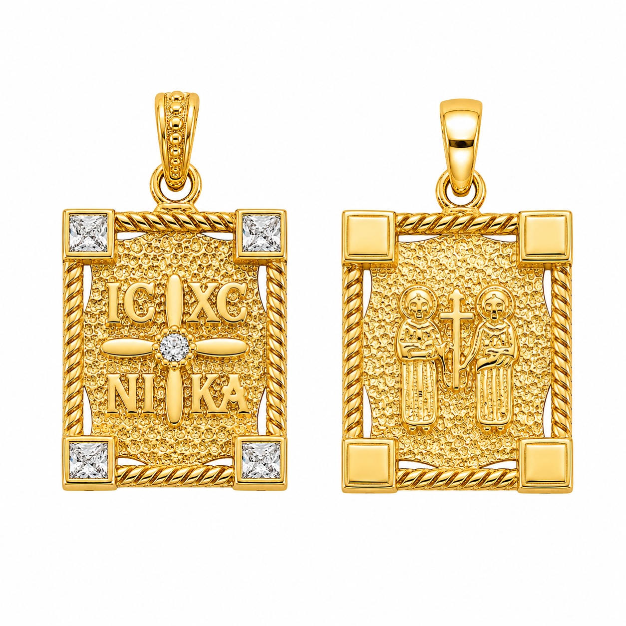 PENDANT Double Sided Constantinato SENZIO Collection from K9 Yellow Gold with Zircon Stones 3LAV.D662P - 