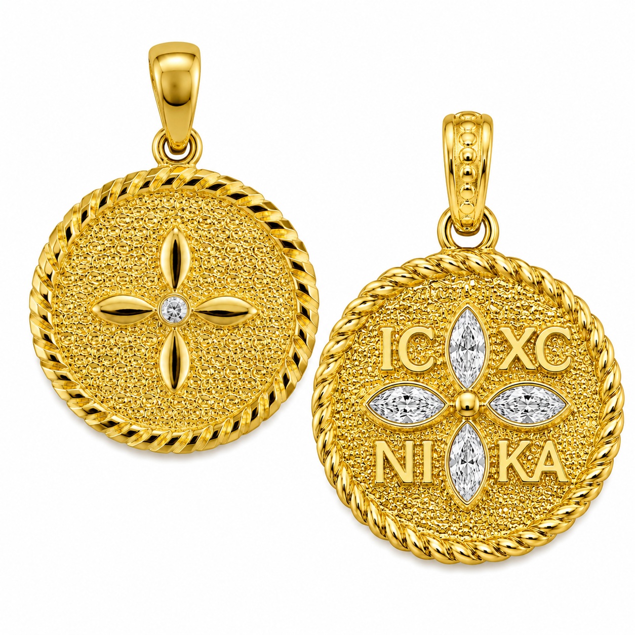 PENDANT Double Sided Constantinato SENZIO Collection from K9 Yellow Gold with Zircon Stones 3LAV.D665P - 