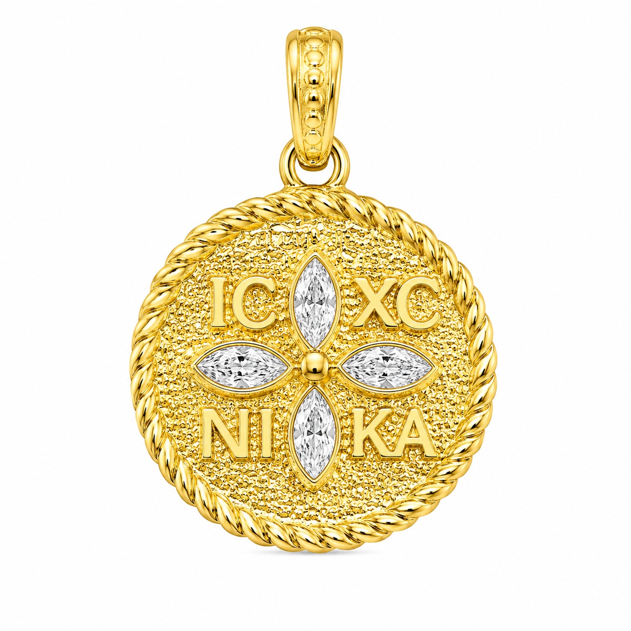 PENDANT Double Sided Constantinato SENZIO Collection from K9 Yellow Gold with Zircon Stones 3LAV.D665P - 