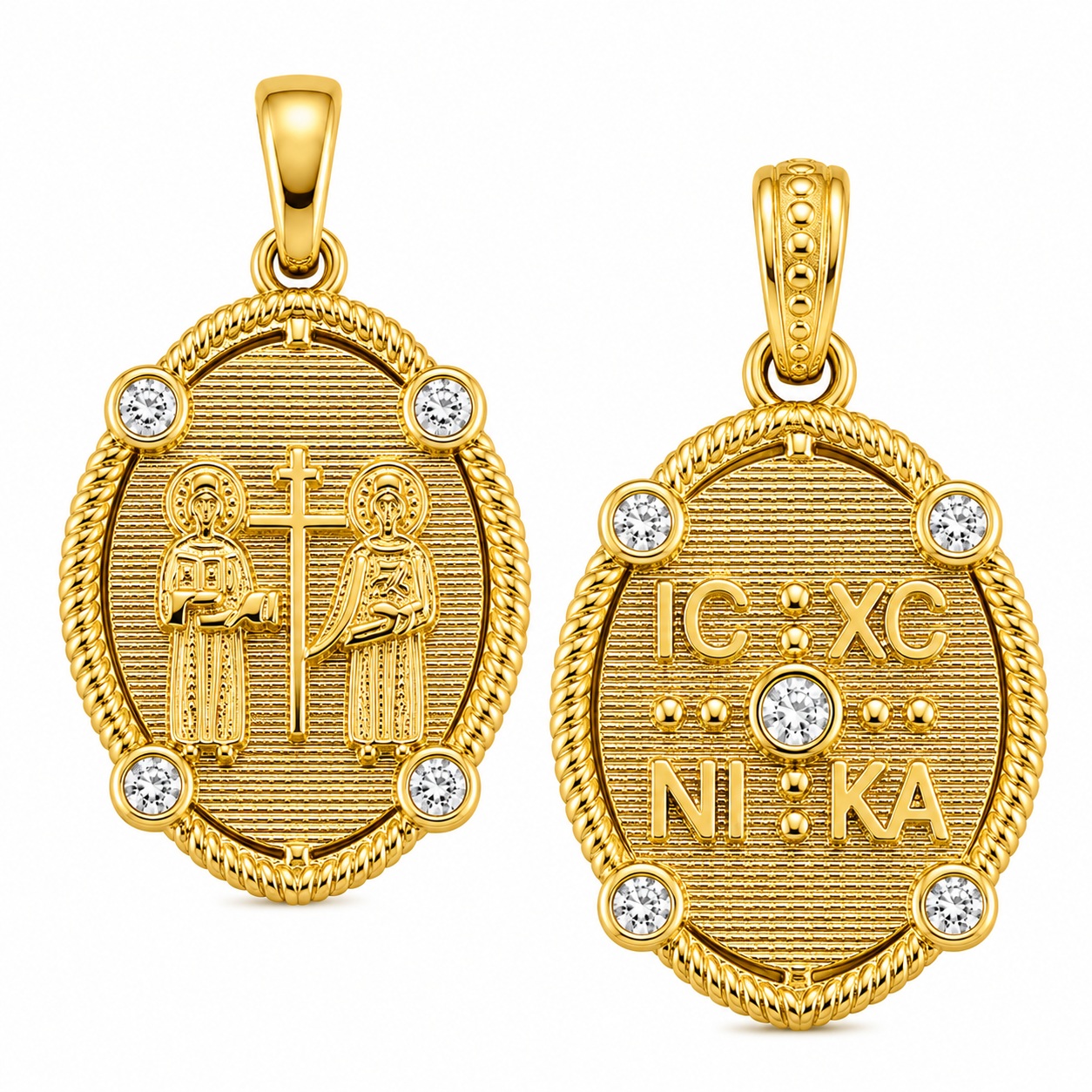 ΜΕΝΤΑΓΙΟΝ Κωνσταντινάτο SENZIO Collection Διπλής Όψης από Κ9 Κίτρινο Χρυσό με Πέτρες Ζιργκόν 3LAV.D667P - 1