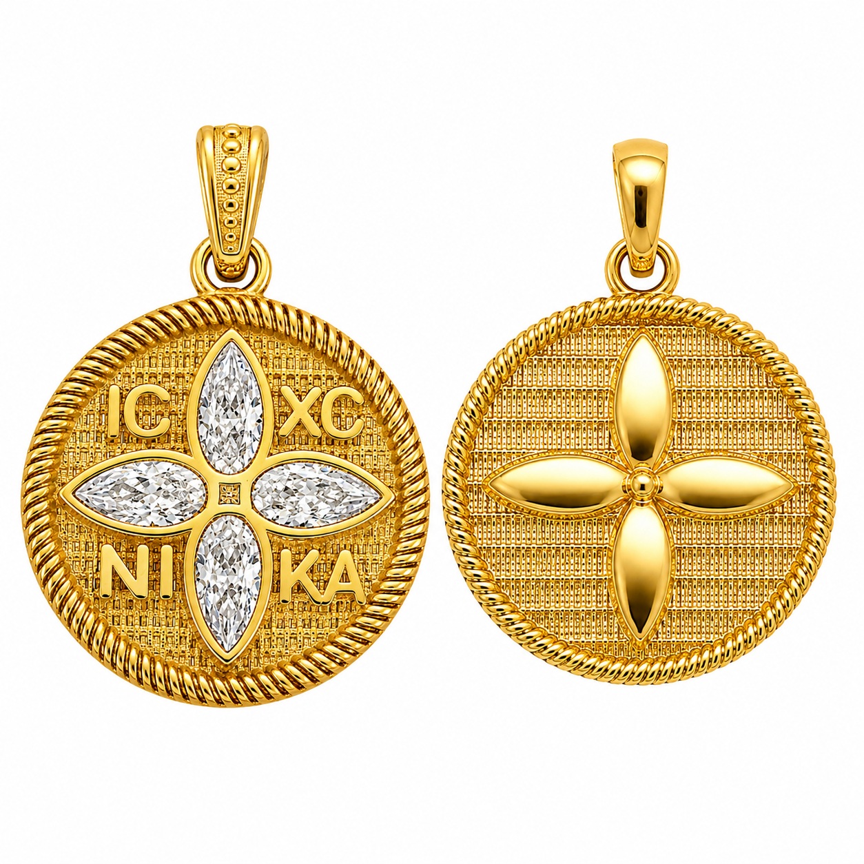 PENDANT Double Sided Constantinato SENZIO Collection from K9 Yellow Gold with Zircon Stones 3LAV.D685P - 