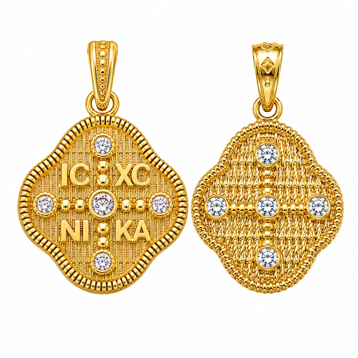 PENDANT Double Sided Constantinato SENZIO Collection from K9 Yellow Gold with Zircon Stones 3LAV.D686P - 