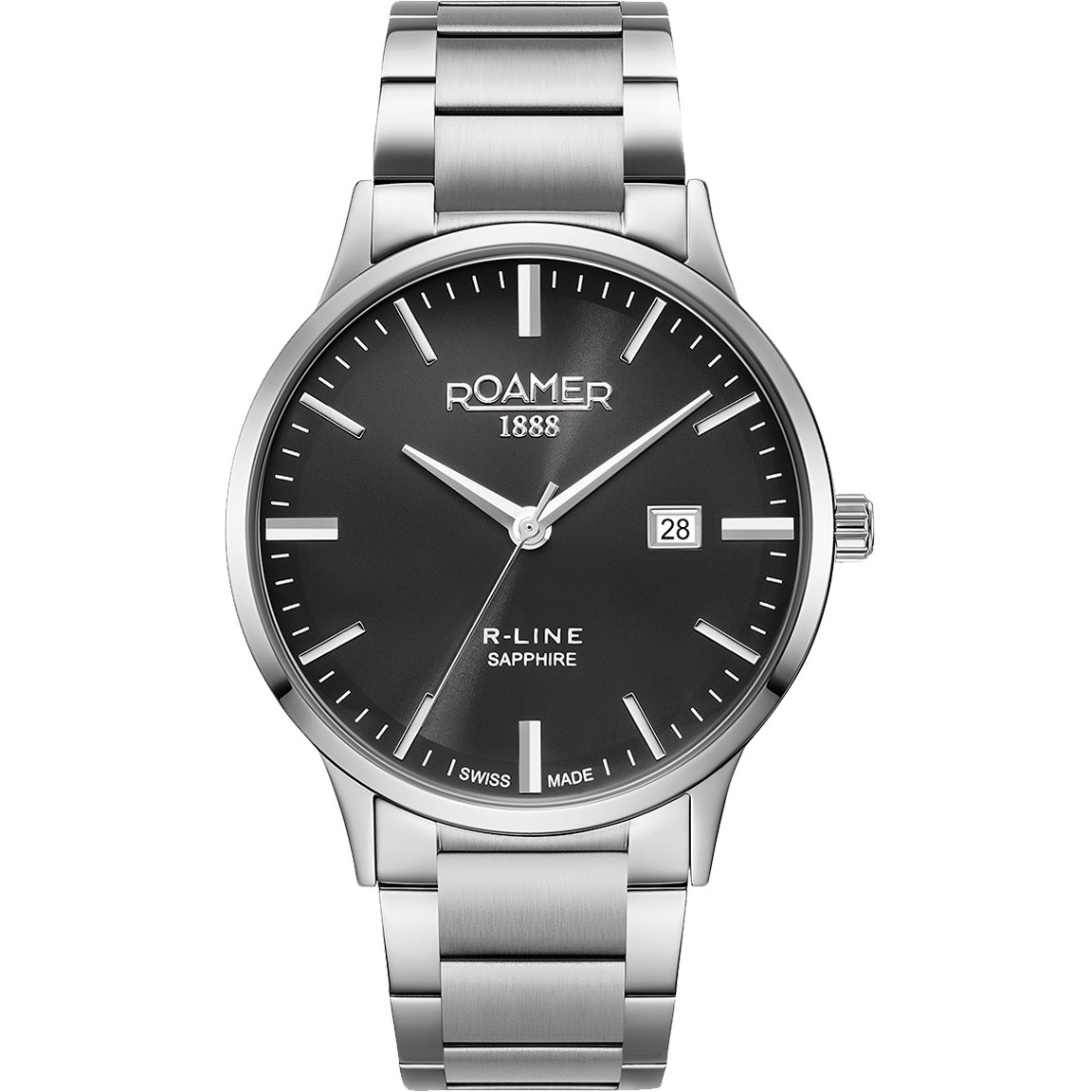 ROAMER R-Line Black Dial 43mm Silver Stainless Steel Bracelet 718833-41-55-70
