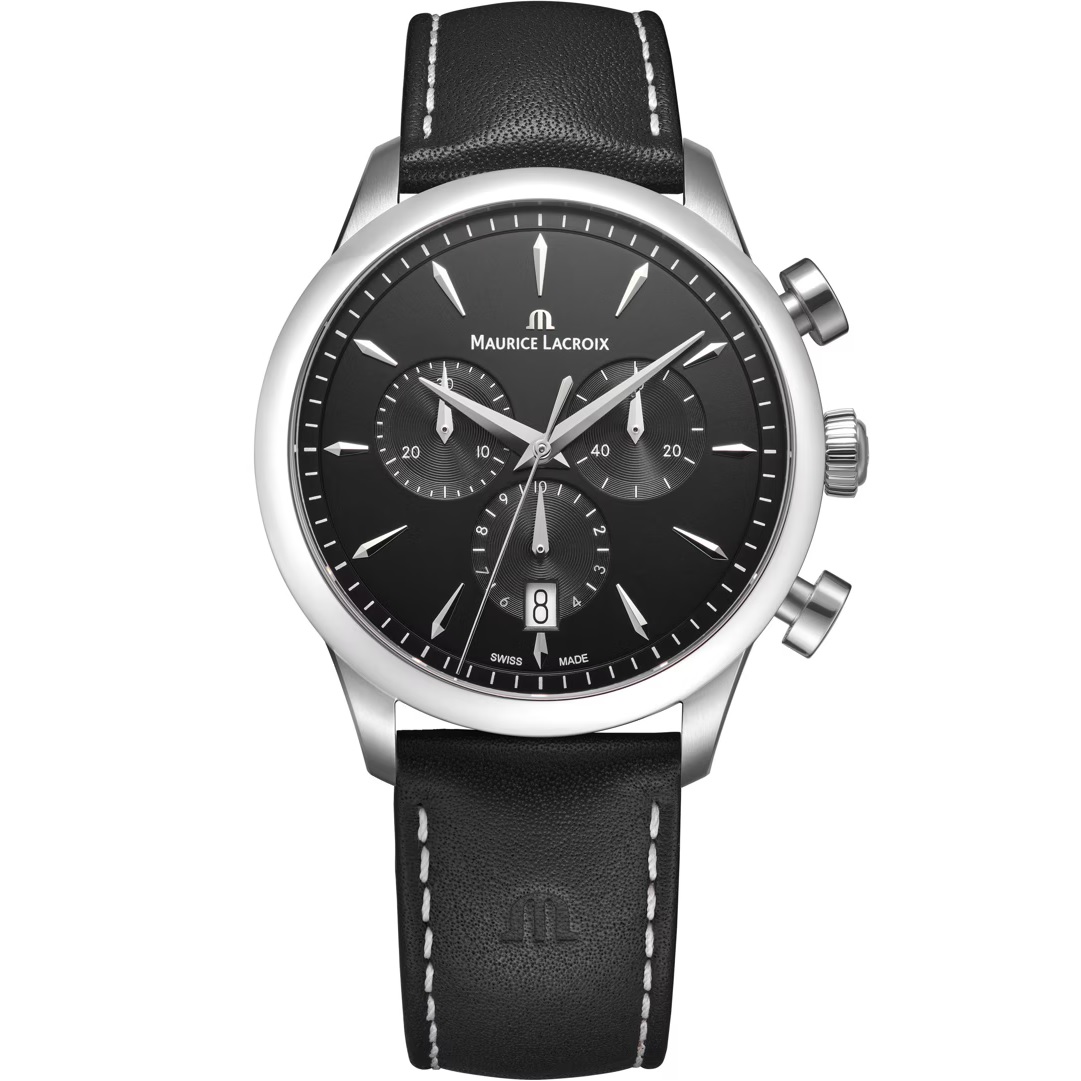 MAURICE LACROIX 1975 Quartz Chronograph Black Dial 40mm Silver Stainless Steel Black Leather Strap 751038-SS001-330-2 - 