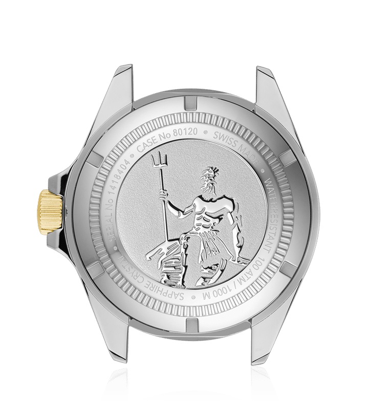 EDOX Neptunian Diver Black Dial 44mm Two Tone Gold Stainless Steel Bracelet 80120-357JM-NID - 