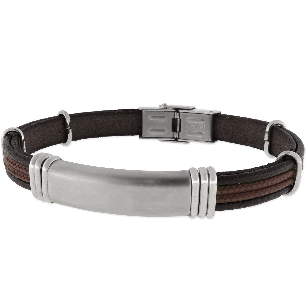 ΒΡΑΧΙΟΛΙ Ανδρικό LISKA Leather Collection από Ασημί Ανοξείδωτο Ατσάλι με Καφέ και Μαύρο Δέρμα 84BA1230-N - 