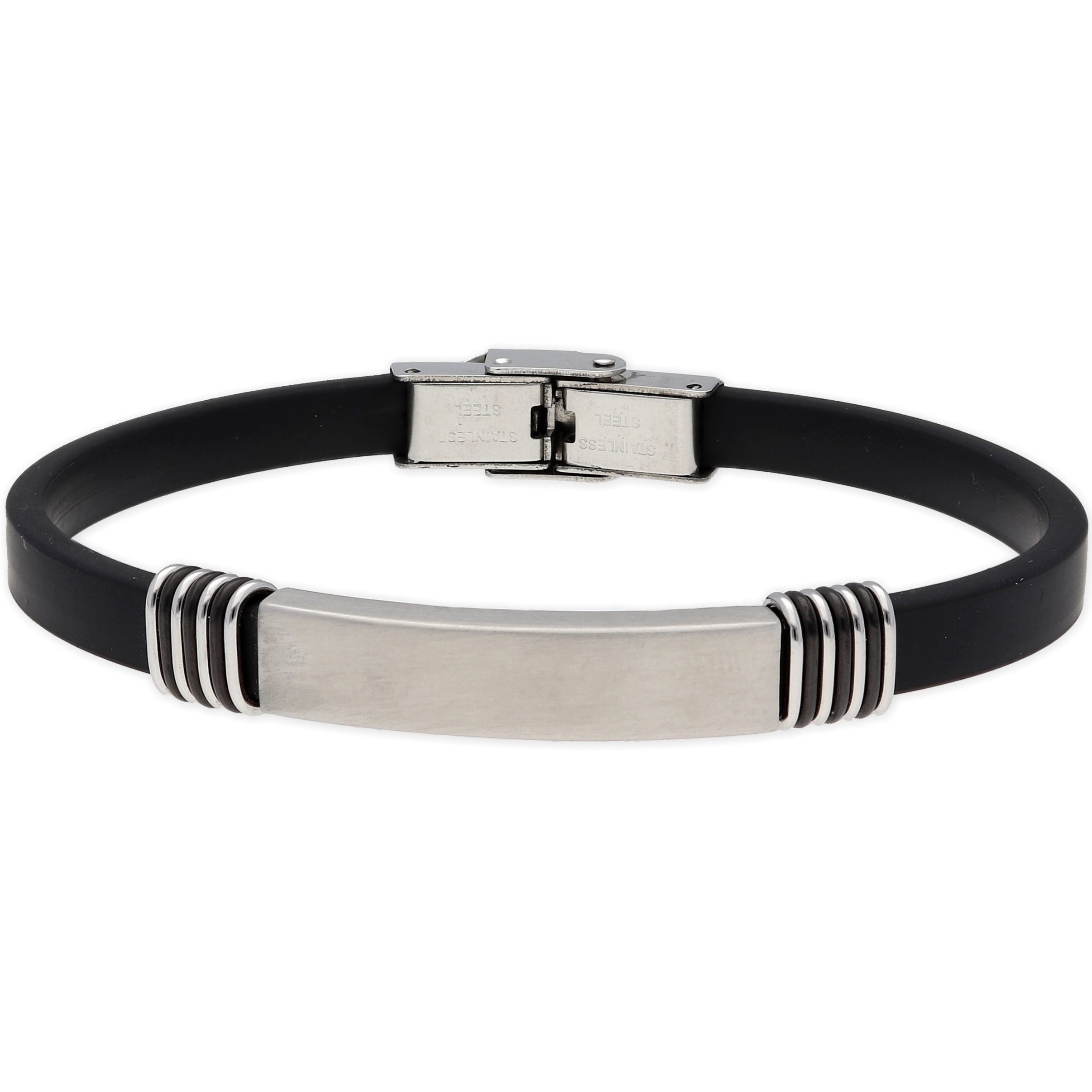 LISKA Leather Collection Men's Bracelet in Black Leather and Silver Stainless Steel 84BA713 - 
