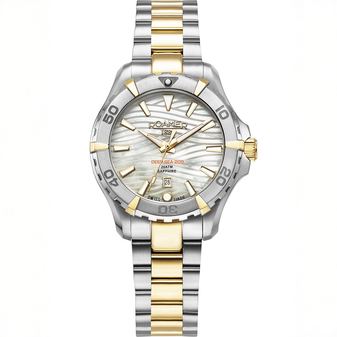 ROAMER Deep Sea 200 Ladies White Pearl Dial 34mm Two Tone Gold Stainless Steel Bracelet 860844-47-20-20 - 