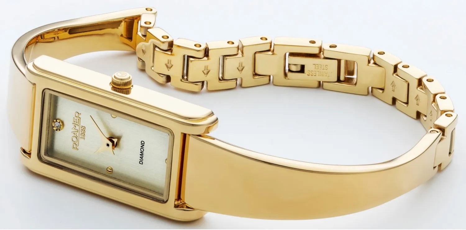 ROAMER Elegance Diamond Gold Dial 17 x 32mm Gold Stainless Steel Bracelet 866845-48-35-20 - 2