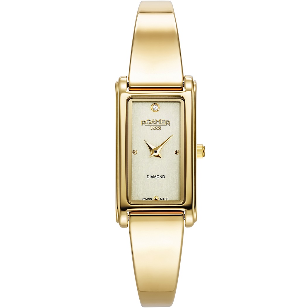 ROAMER Elegance Diamond Gold Dial 17 x 32mm Gold Stainless Steel Bracelet 866845-48-35-20 - 1