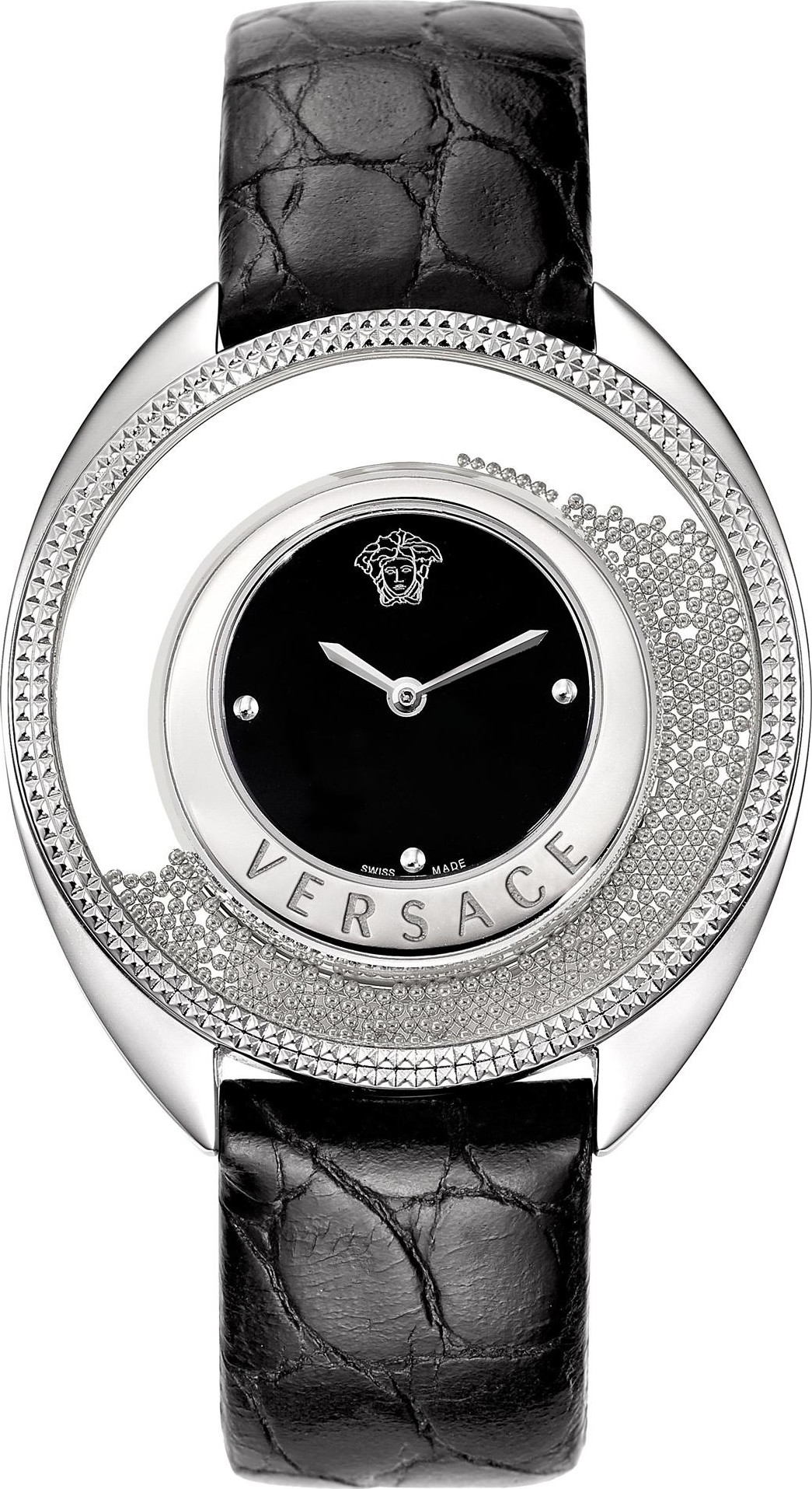 VERSACE Destiny 39mm Silver Stainless Steel Black Leather Strap 86Q99D008S009 - 
