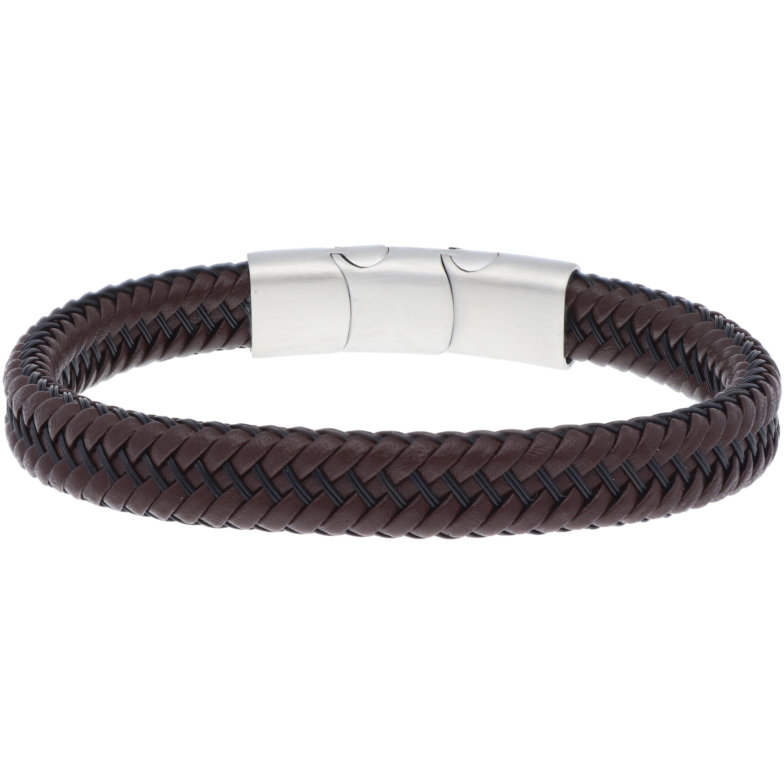 ΒΡΑΧΙΟΛΙ Ανδρικό LISKA Leather Collection από Καφέ Δέρμα και Ασημί Ανοξείδωτο Ατσάλι 87BR006 - 