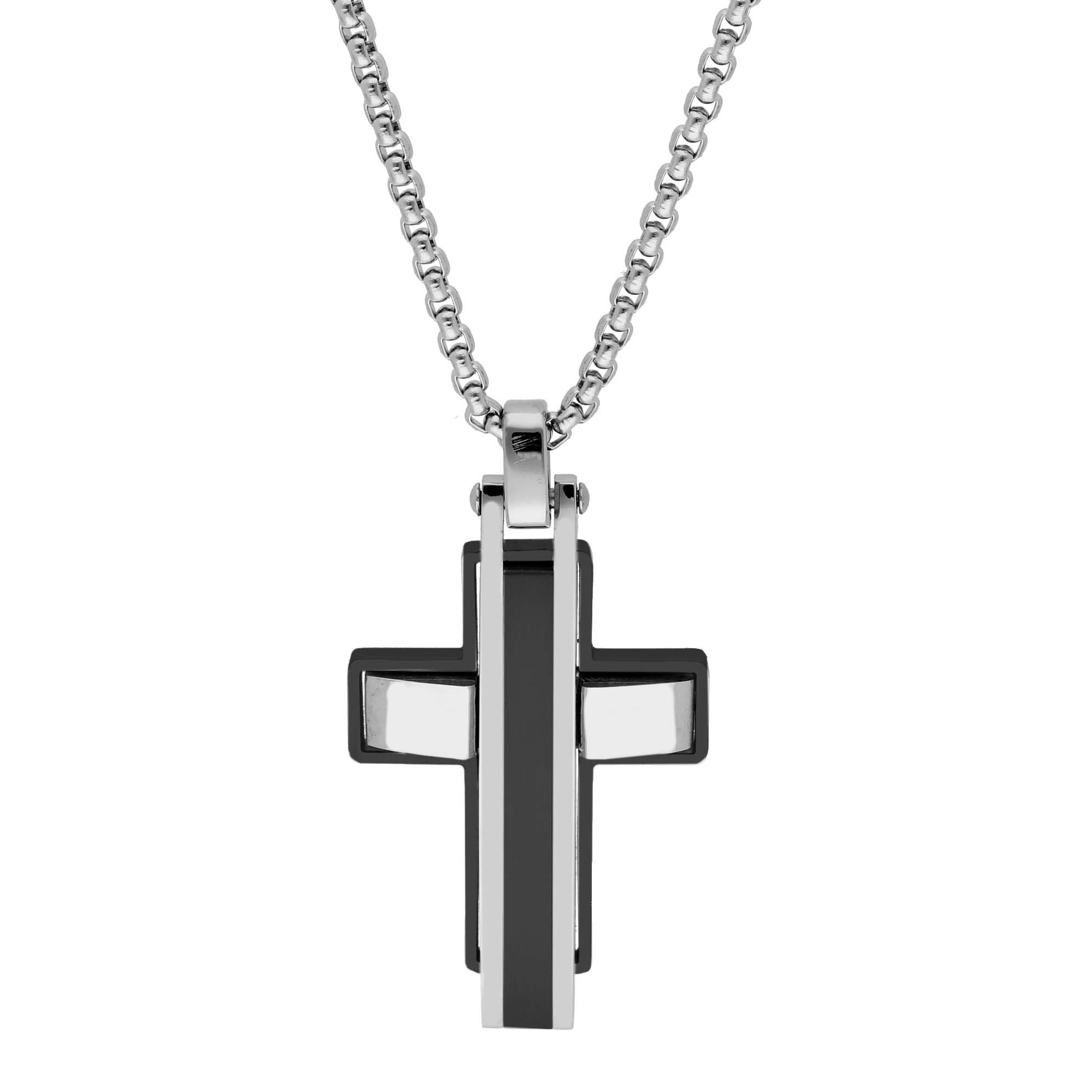 CROSS with Chain Men's LISKA Montecarlo from Silver and Black Stainless Steel 87CD018 - 