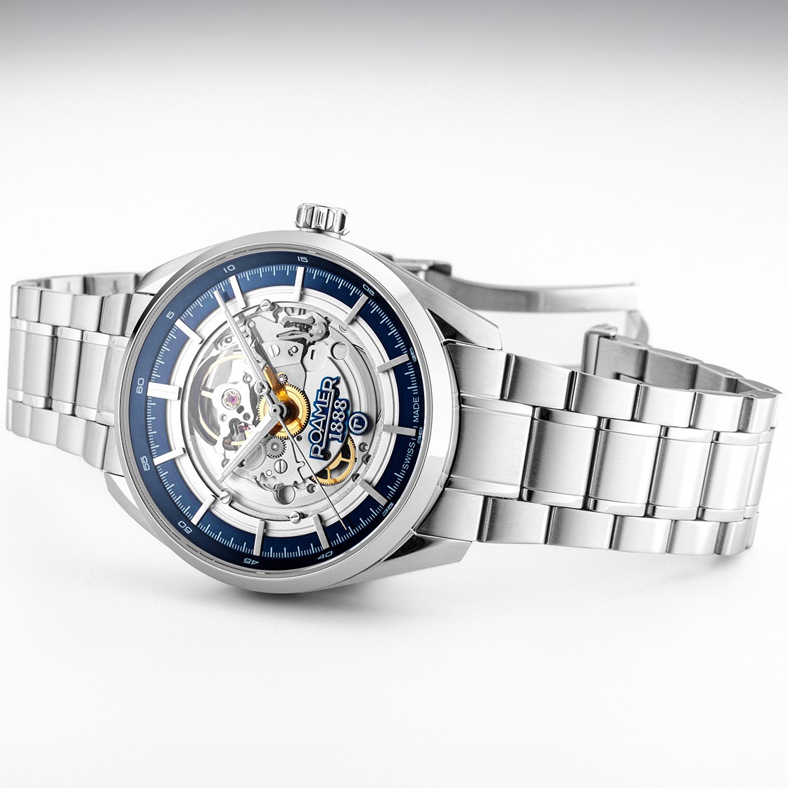 ROAMER Pro Auto Skeleton Blue Dial 42mm Silver Stainless Steel Bracelet 965985-41-45-20 - 