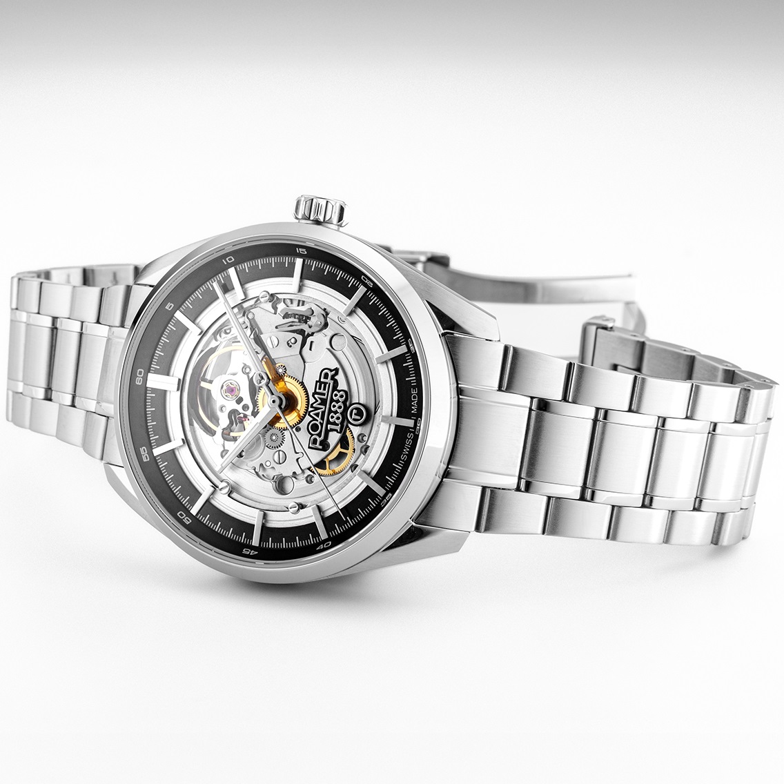 ROAMER Pro Auto Skeleton Black Dial 42mm Silver Stainless Steel Bracelet 965985-41-85-20 - 