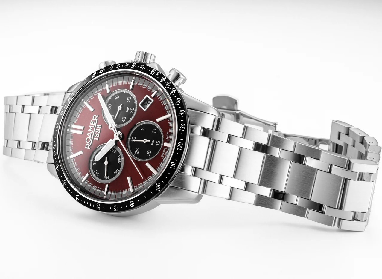 ROAMER Mercury Chrono Red-Black Sunray Dial 43.5mm Silver Stainless Steel Bracelet 968988-41-65-20 - 