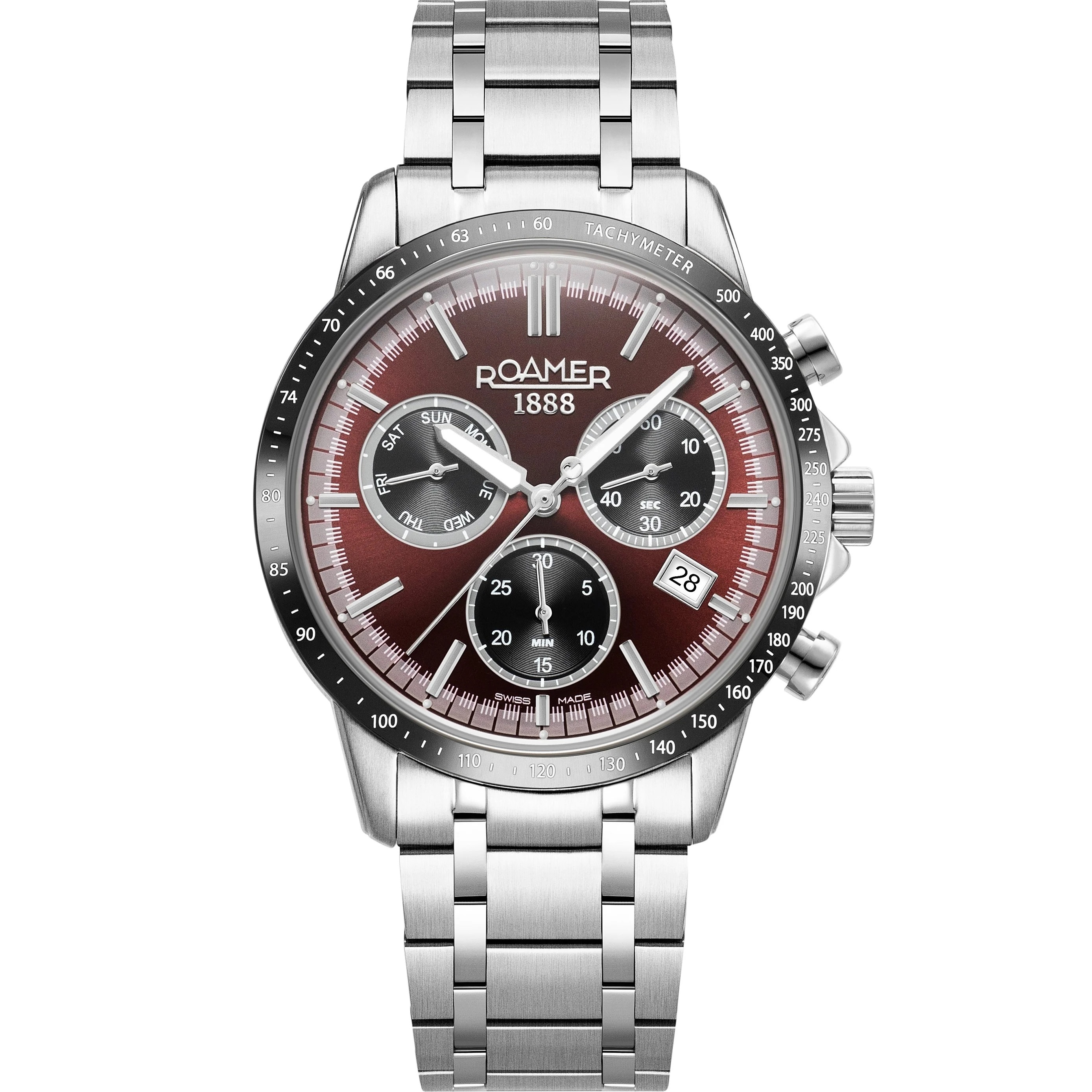 ROAMER Mercury Chrono Red-Black Sunray Dial 43.5mm Silver Stainless Steel Bracelet 968988-41-65-20 - 
