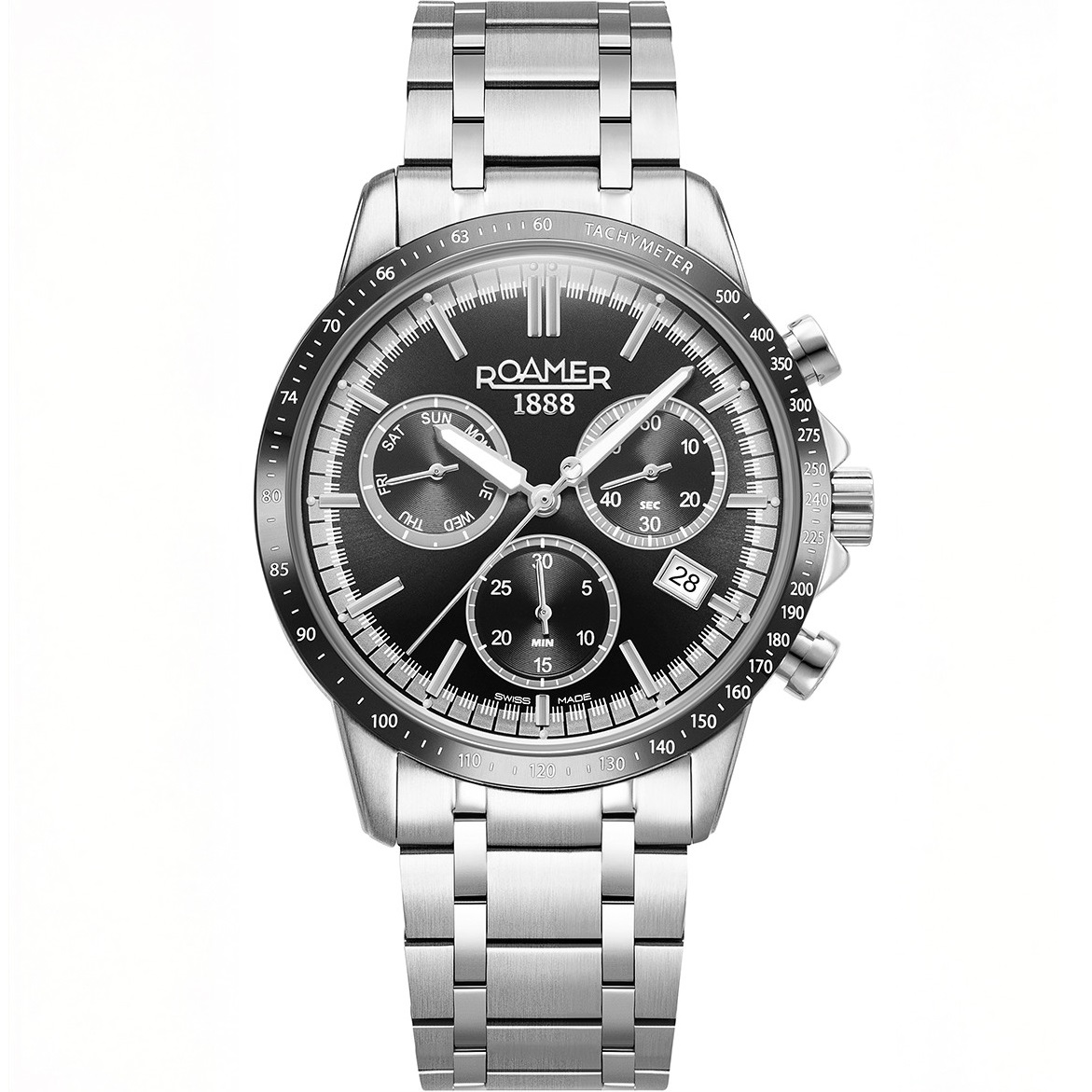 ROAMER Mercury Chrono Black Sunray Dial 43.5mm Silver Stainless Steel Bracelet 968988-41-85-20 - 