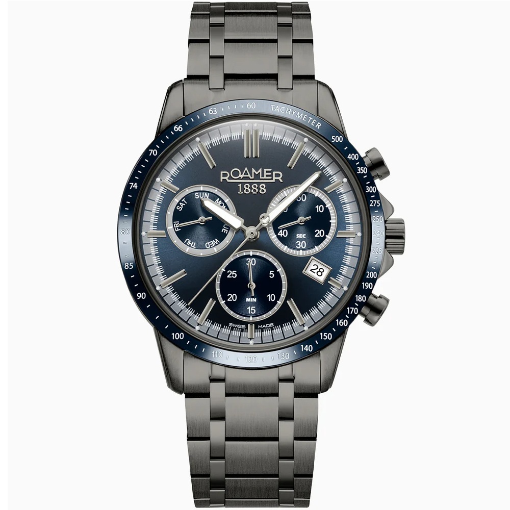 ROAMER Mercury Chrono Blue Sunray Dial 43.5mm Black Stainless Steel Bracelet 968988-44-45-20 - 