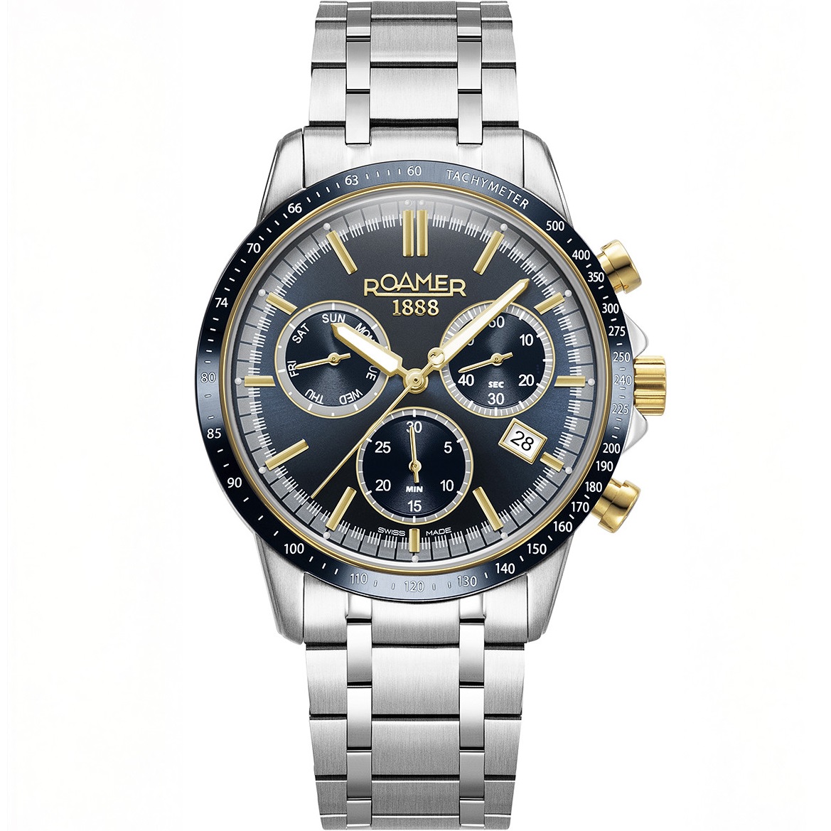 ROAMER Mercury Chrono Blue-Gold Sunray Dial 43.5mm Silver Stainless Steel Bracelet 968988-47-45-20 - 