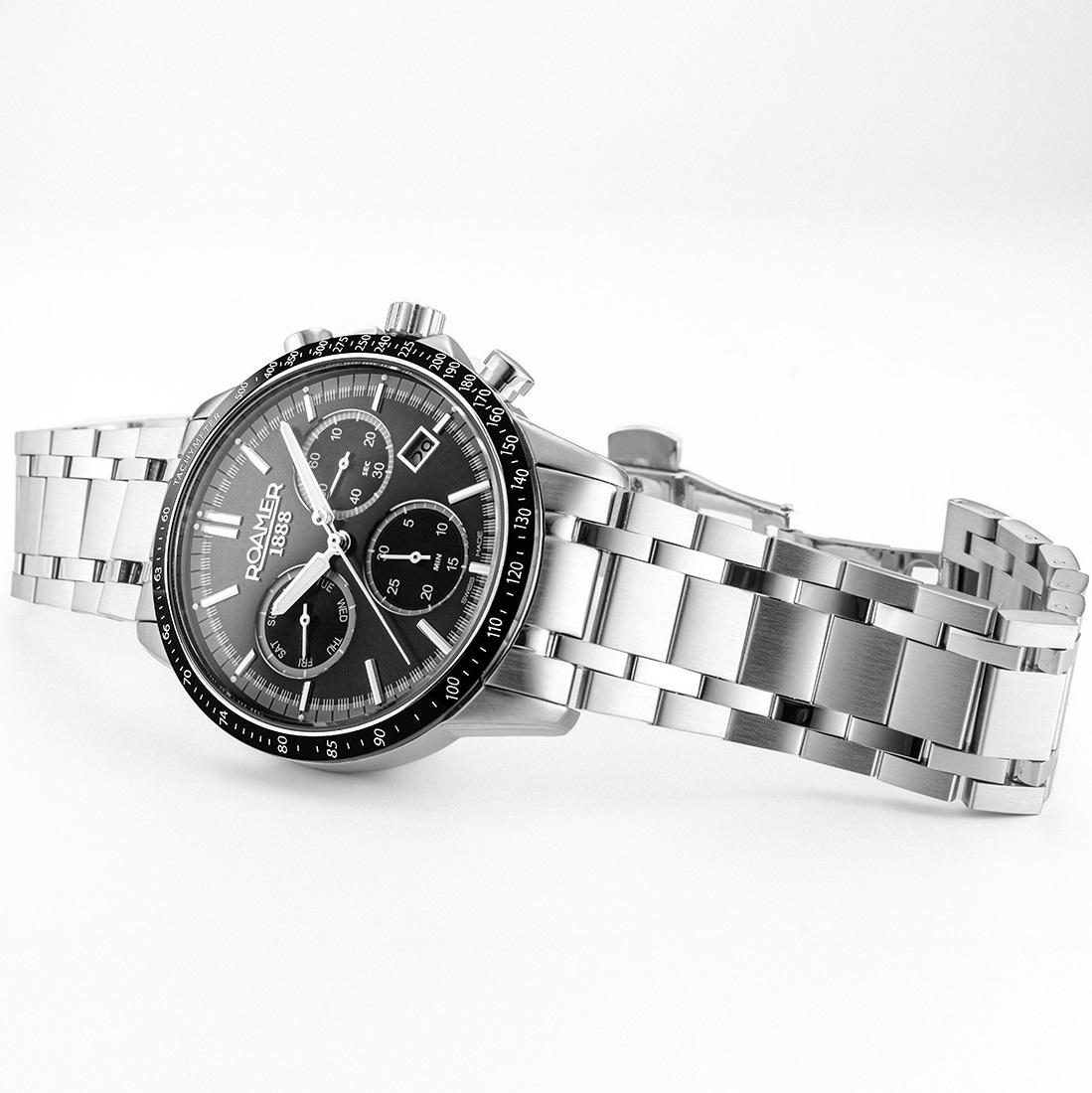 ROAMER Mercury Chrono Black Sunray Dial 43.5mm Silver Stainless Steel Bracelet 968988-41-85-20 - 