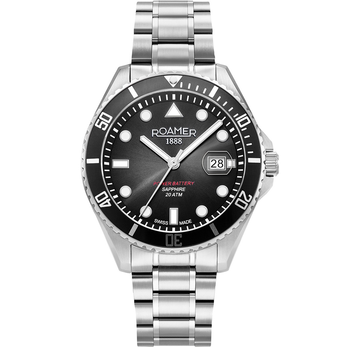 ROAMER Pro Scuba 200 Black Dial 43mm Silver Stainless Steel Bracelet 969845-41-85-20 - 