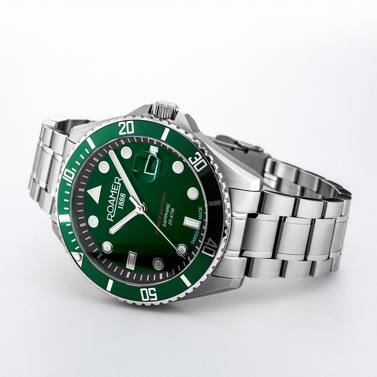 ROAMER Pro Scuba 200 Green Dial 43mm Silver Stainless Steel Bracelet 969845-41-75-20 - 