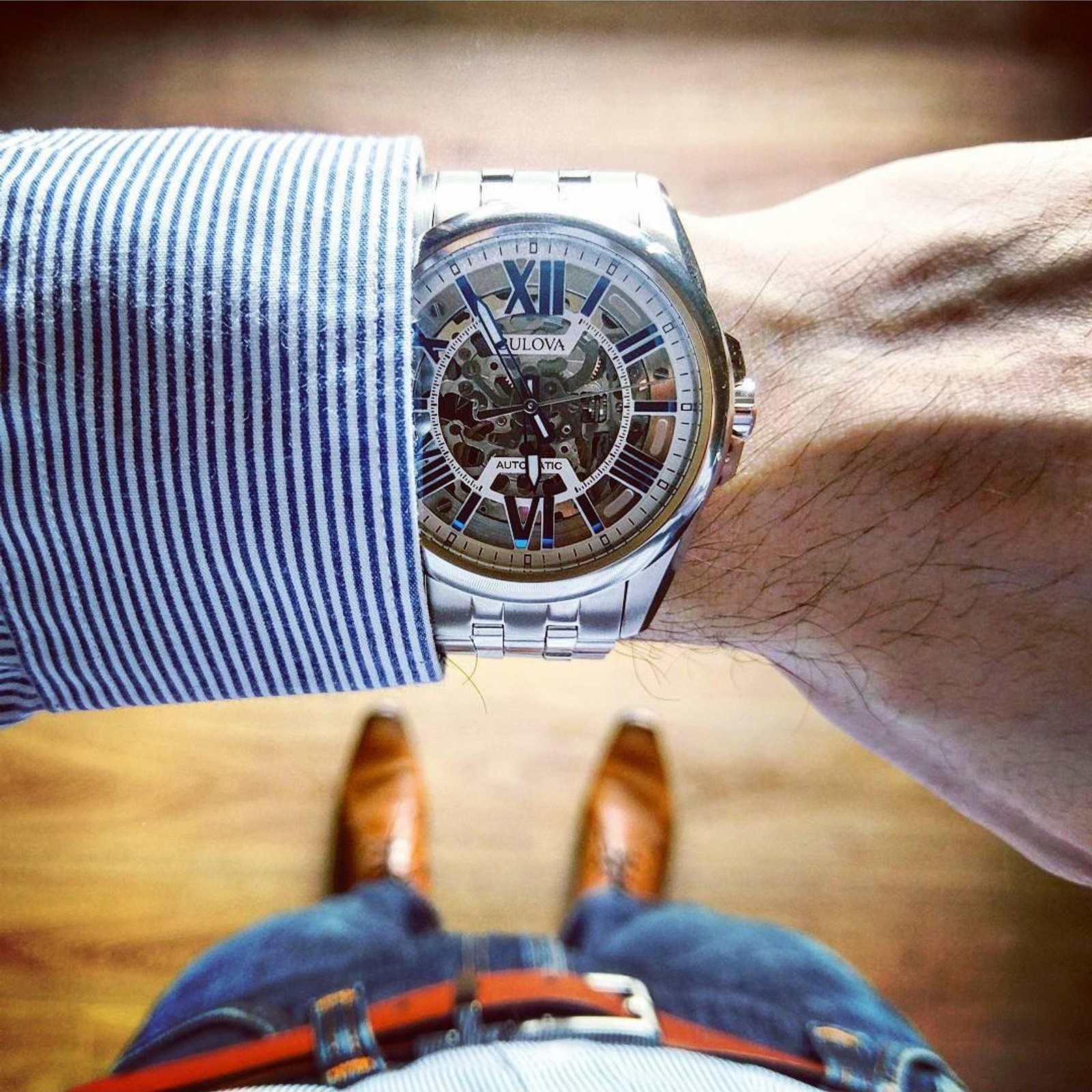 BULOVA Sutton Skeleton Automatic Silver Dial 43mm Silver Stainless Steel Bracelet 96A187 - 