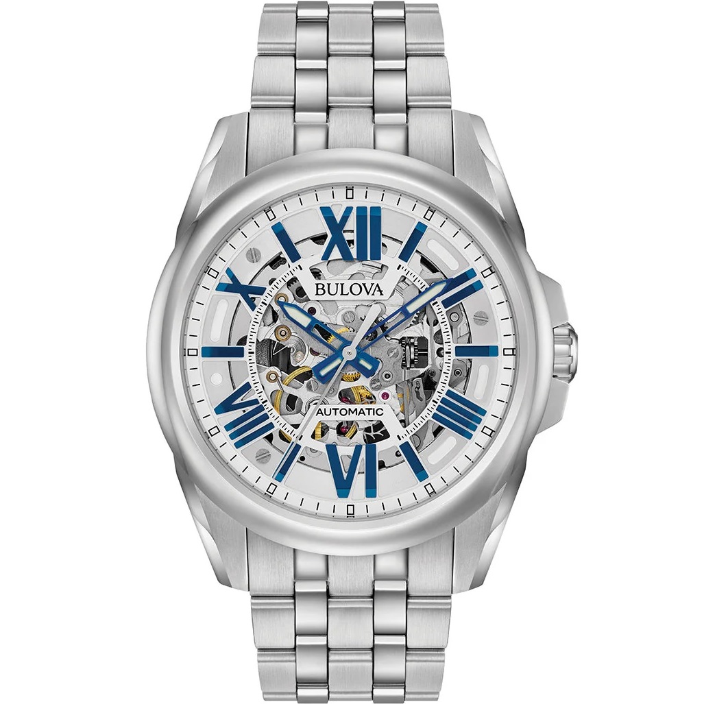 BULOVA Sutton Skeleton Automatic Silver Dial 43mm Silver Stainless Steel Bracelet 96A187 - 