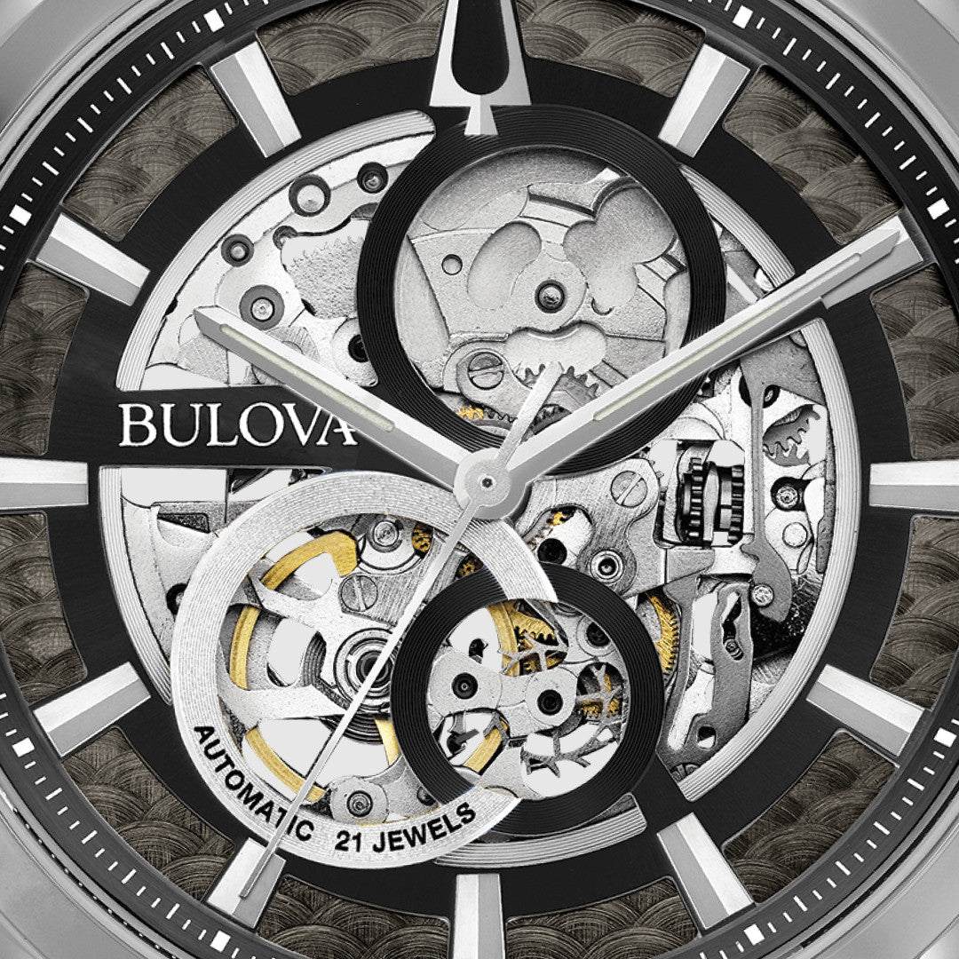 BULOVA Sutton Skeleton Automatic Black Dial 43mm Silver Stainless Steel Bracelet 96A208 - 3