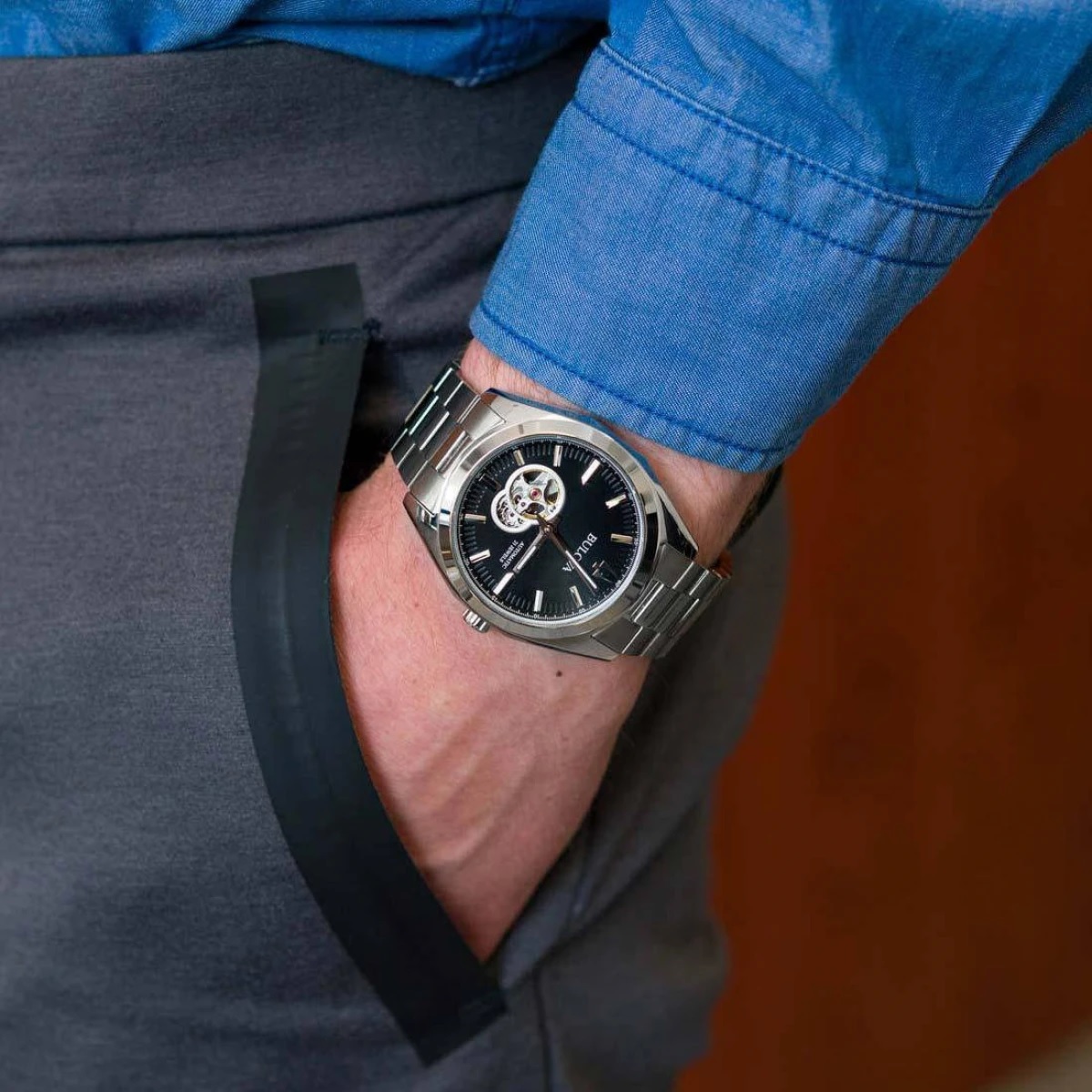 BULOVA Surveyor Open Aperture Automatic Black Dial 42mm Silver Stainless Steel Bracelet 96A270 - 5