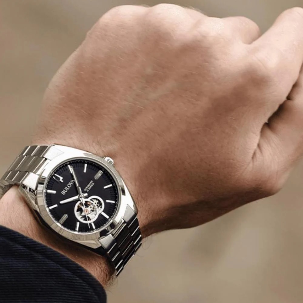 BULOVA Surveyor Open Aperture Automatic Black Dial 42mm Silver Stainless Steel Bracelet 96A270 - 6