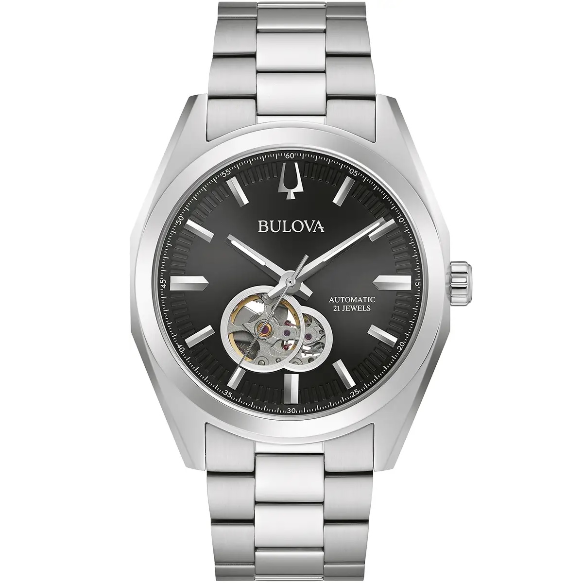BULOVA Surveyor Open Aperture Automatic Black Dial 42mm Silver Stainless Steel Bracelet 96A270 - 