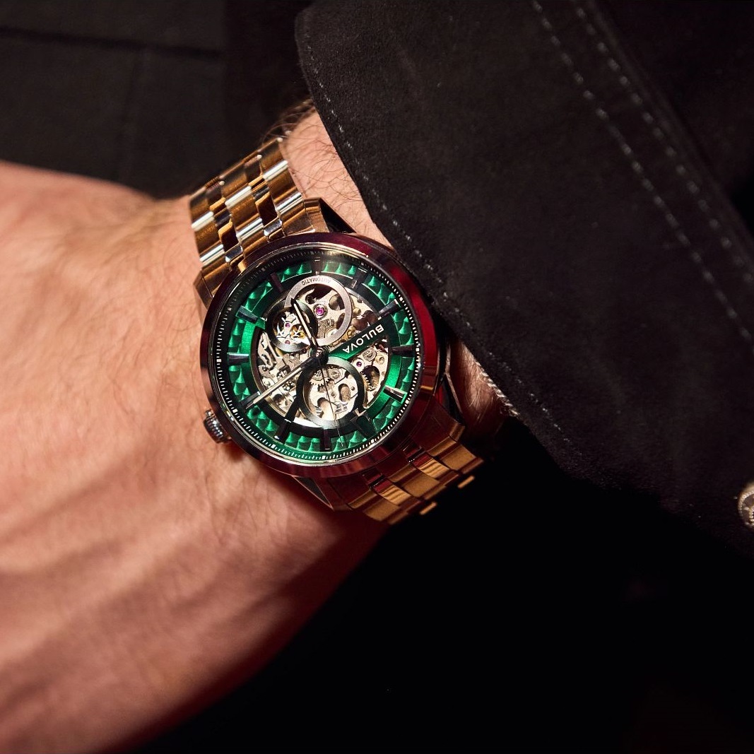 BULOVA Sutton Skeleton Automatic Green Dial 40mm Silver Stainless Steel Bracelet 96A329 - 