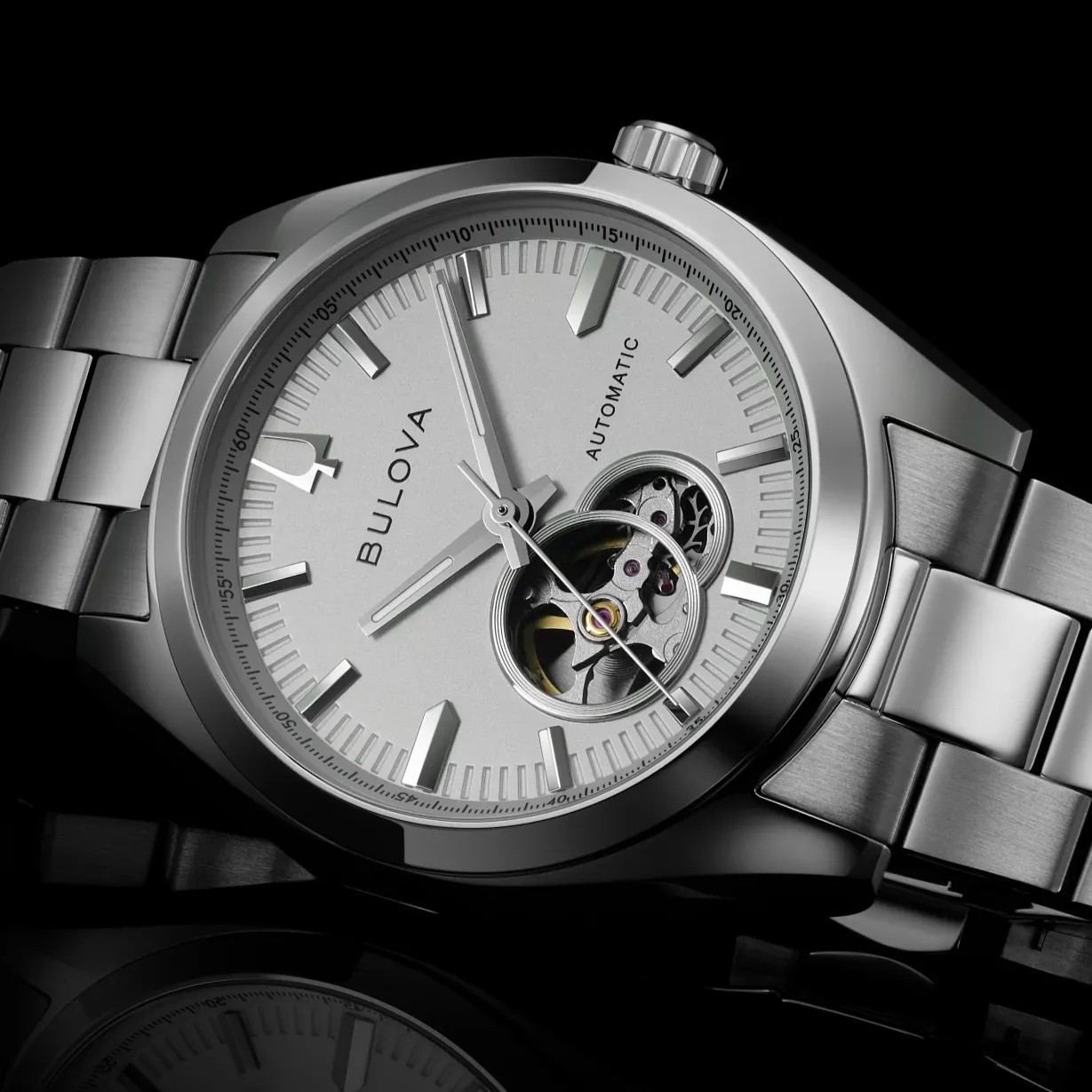 BULOVA Surveyor Open Aperture Automatic White Dial 39mm Silver Stainless Steel Bracelet 96A345 - 5