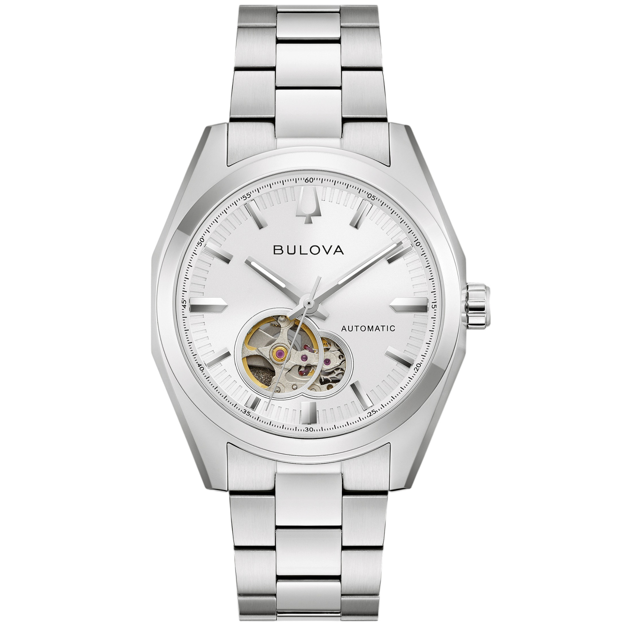 BULOVA Surveyor Open Aperture Automatic White Dial 39mm Silver Stainless Steel Bracelet 96A345 - 