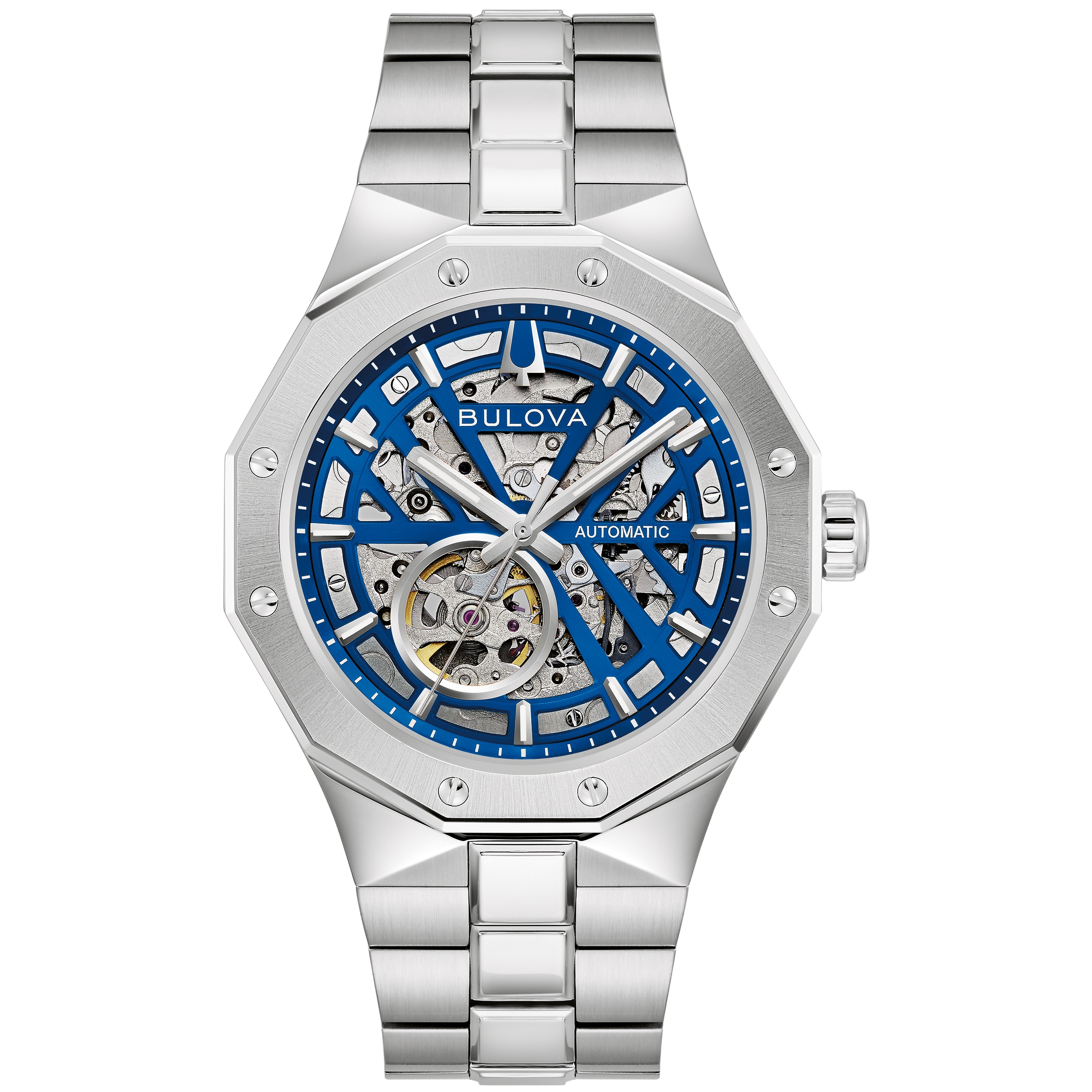BULOVA Prestige Skeleton Automatic Blue Dial 42mm Silver Stainless Steel Bracelet 96A352 - 