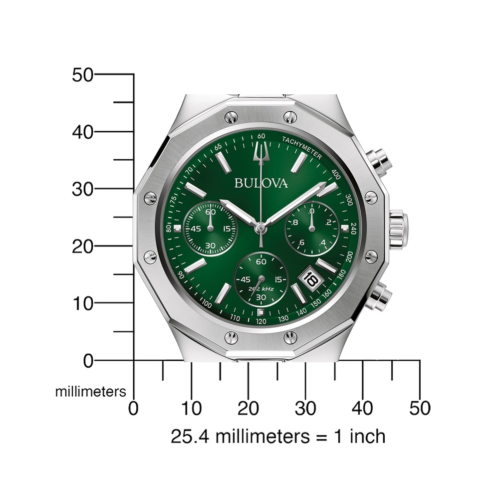BULOVA Precisionist Chronograph Green Dial 44mm Silver Stainless Steel Bracelet 96B409 - 7