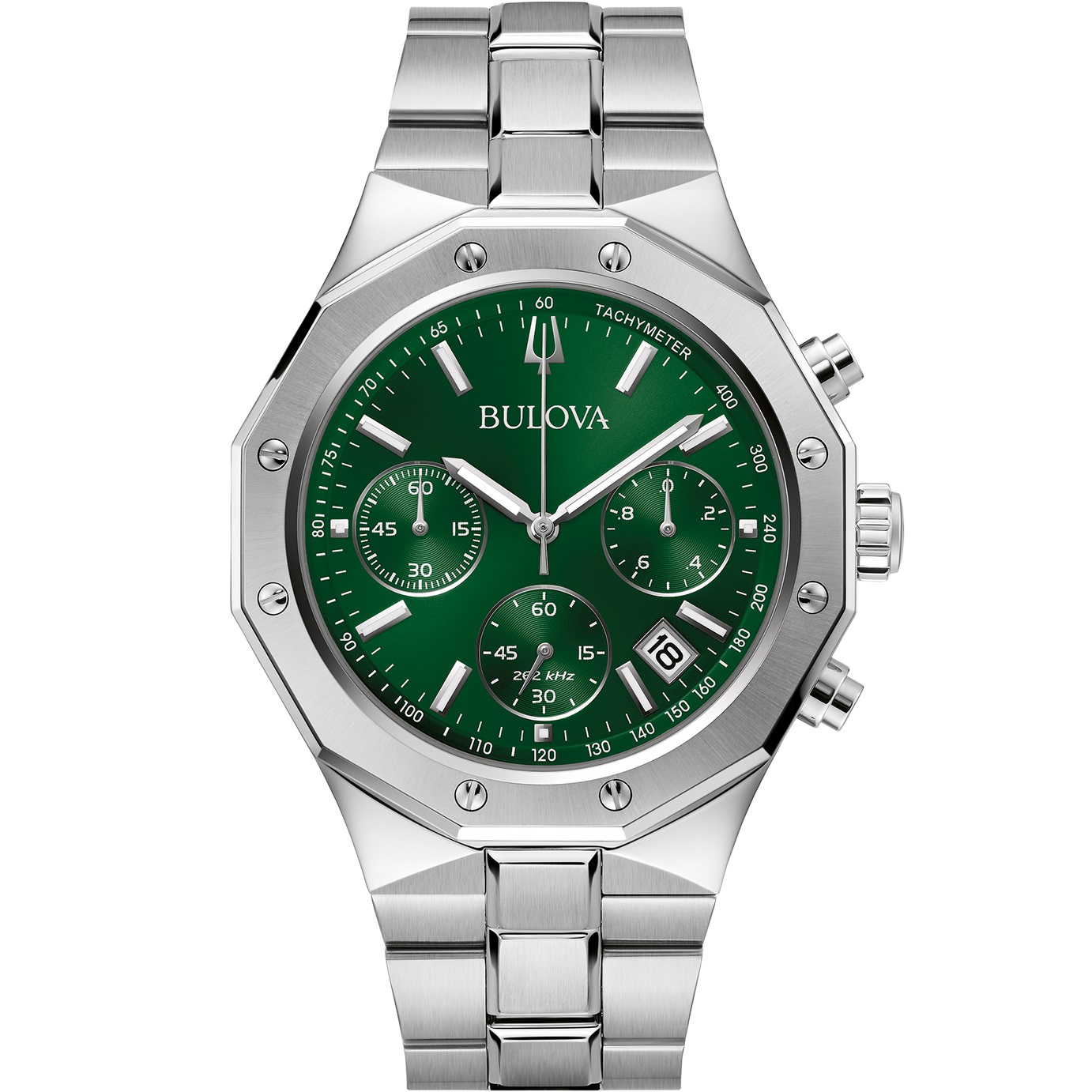 BULOVA Precisionist Chronograph Green Dial 44mm Silver Stainless Steel Bracelet 96B409 - 