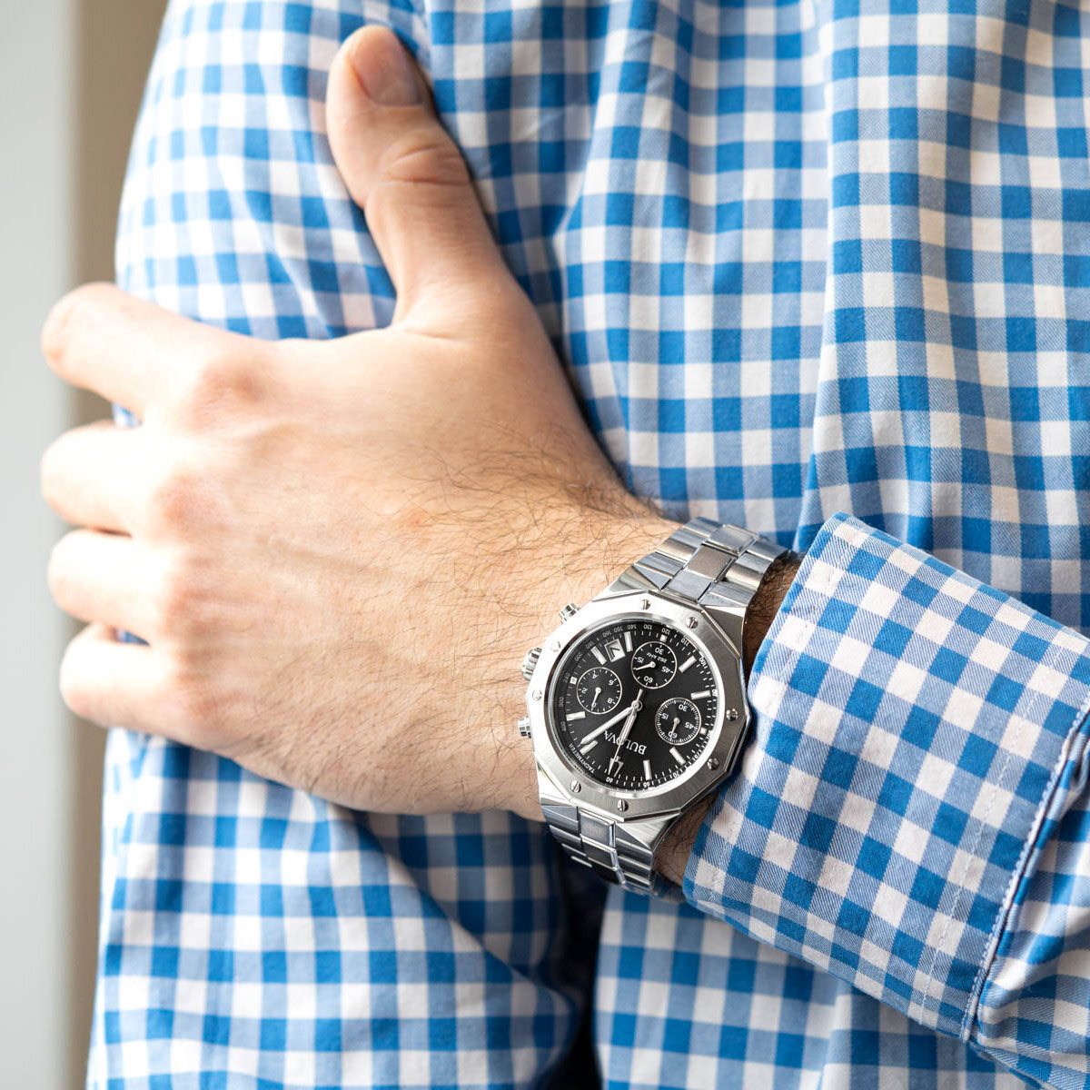 BULOVA Precisionist Chronograph Black Dial 44mm Silver Stainless Steel Bracelet 96B410 - 