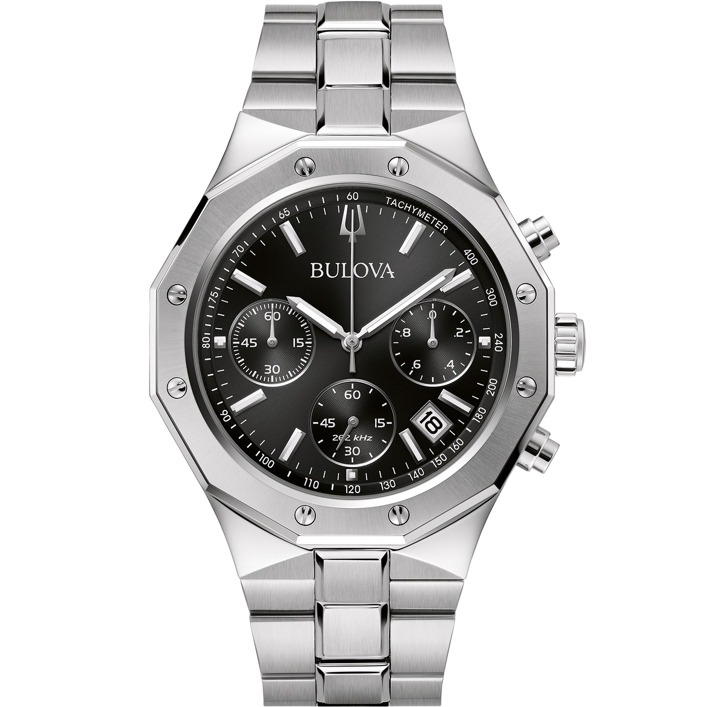 BULOVA Precisionist Chronograph Black Dial 44mm Silver Stainless Steel Bracelet 96B410 - 