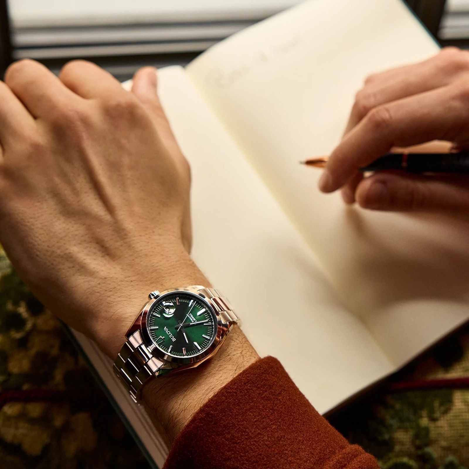 BULOVA Surveyor Automatic Green Dial 39mm Silver Stainless Steel Bracelet 96B429 - 