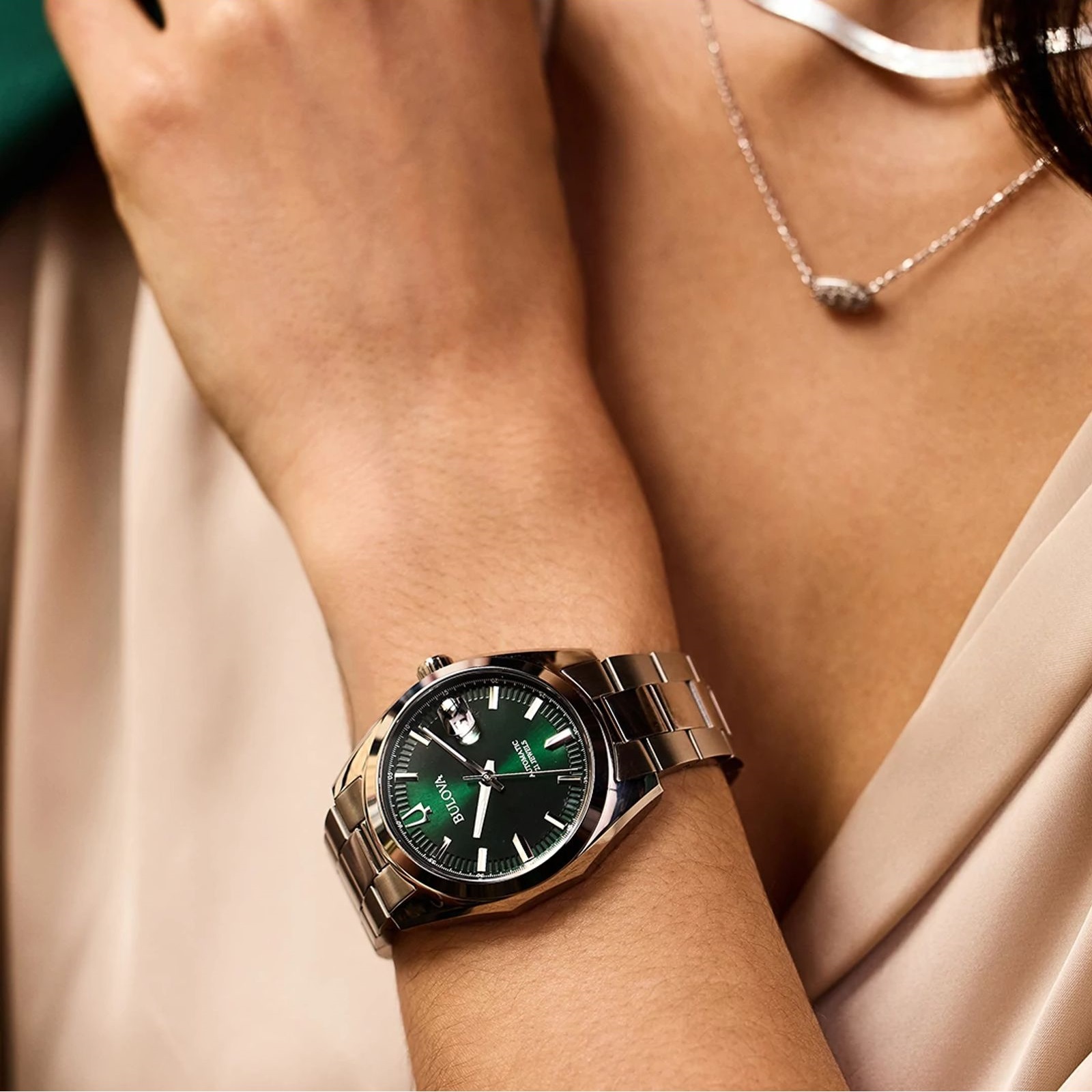 BULOVA Surveyor Automatic Green Dial 39mm Silver Stainless Steel Bracelet 96B429 - 5