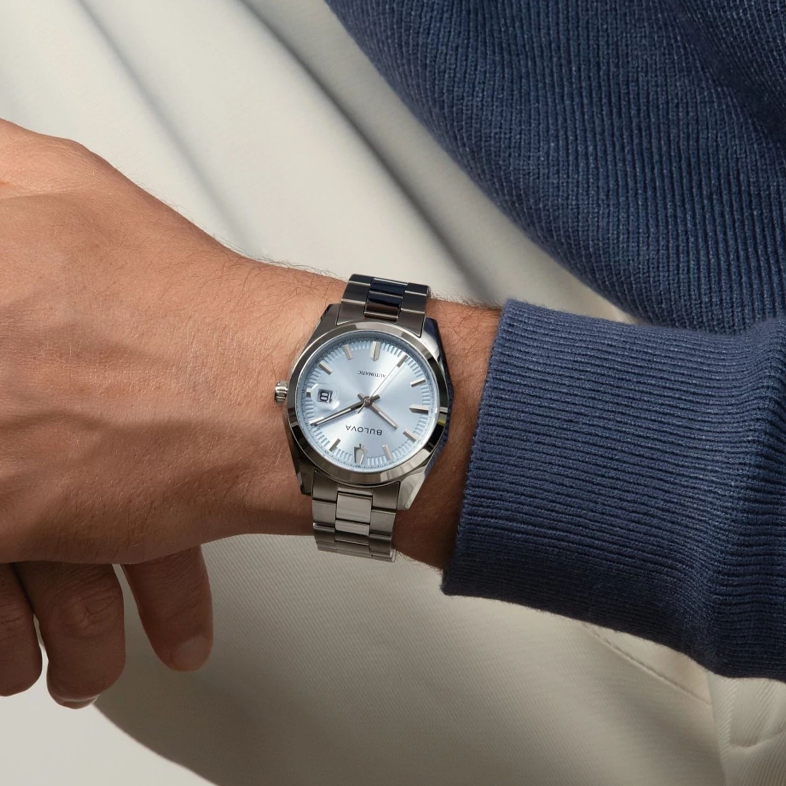 BULOVA Surveyor Automatic Light Blue Dial 39mm Silver Stainless Steel Bracelet 96B469 - 