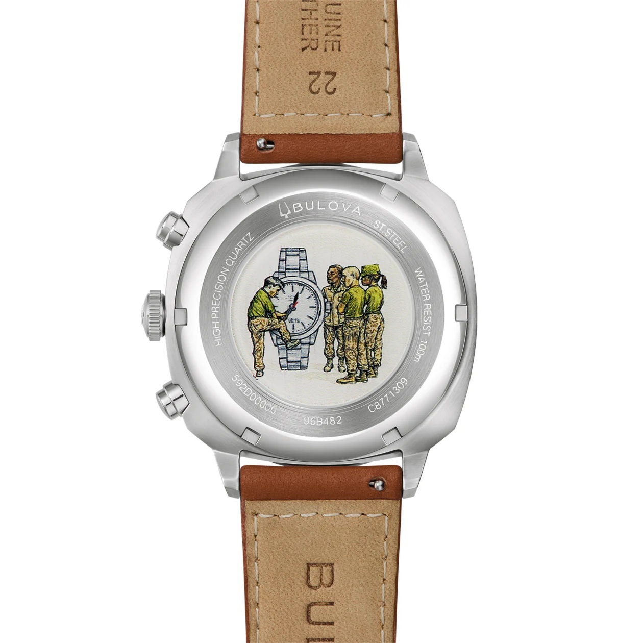 BULOVA Military Chronograph Precisionist Green Dial 42.5mm Silver Stainless Steel Brown Leather Strap 96B482 - 5