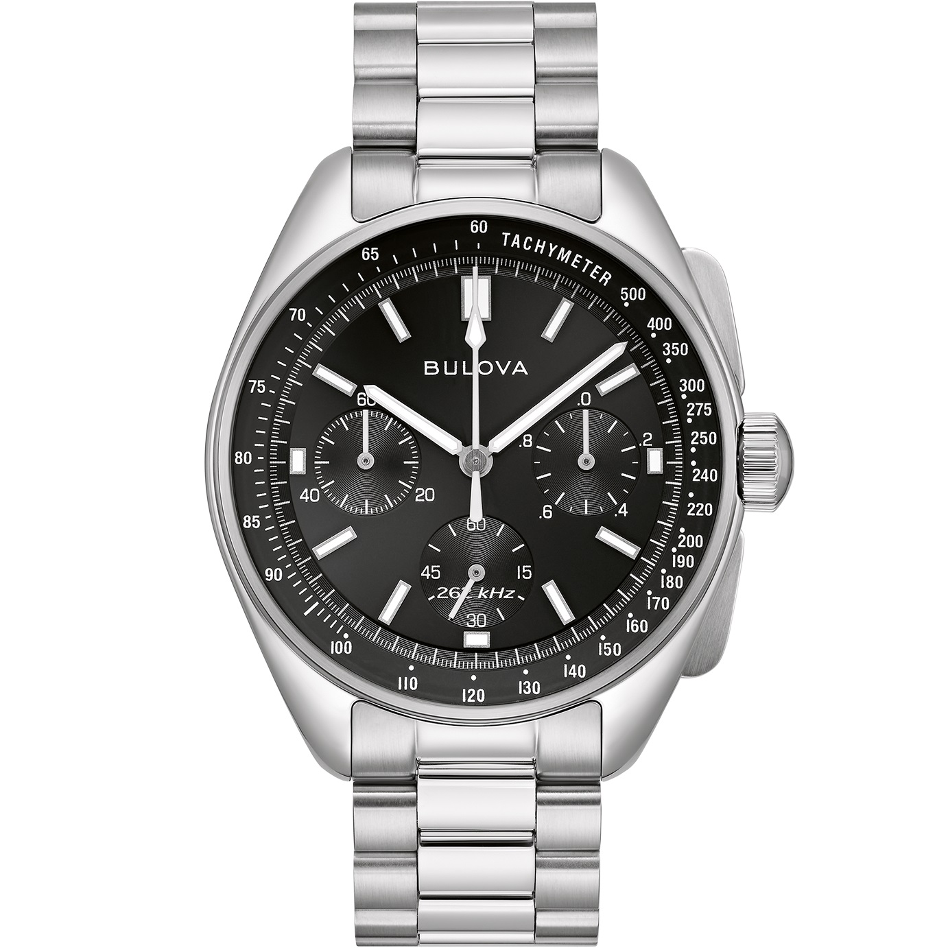 BULOVA Lunar Pilot Chronograph Box Set Black Dial 43.5mm Silver Stainless Steel Bracelet with Extra Black Nato Strap 96K111 - 