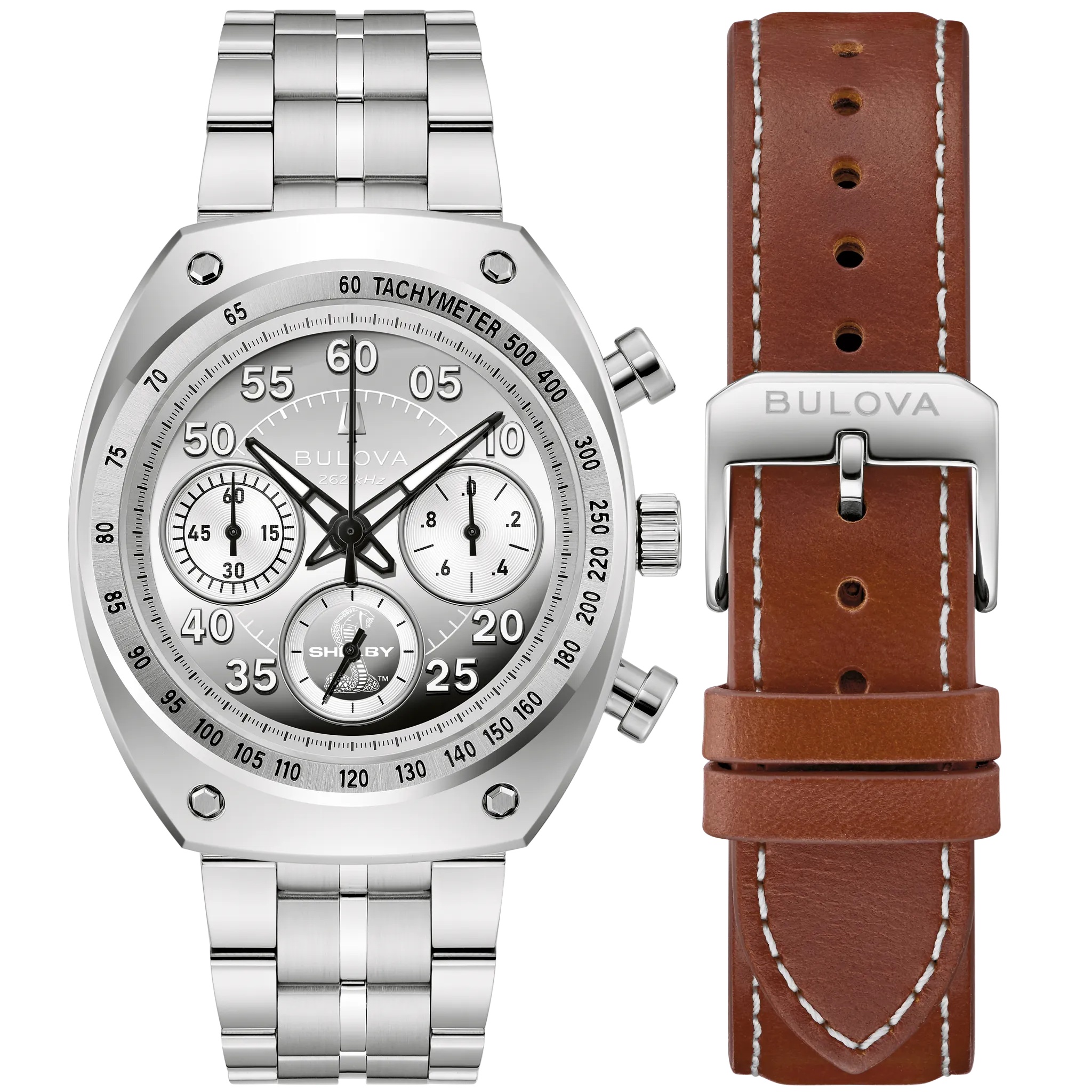 BULOVA Shelby Racer 50th Anniversary Limited Edition Chronograph Silver Dial 40.5mm Silver Stainless Steel Bracelet 96K118 - 