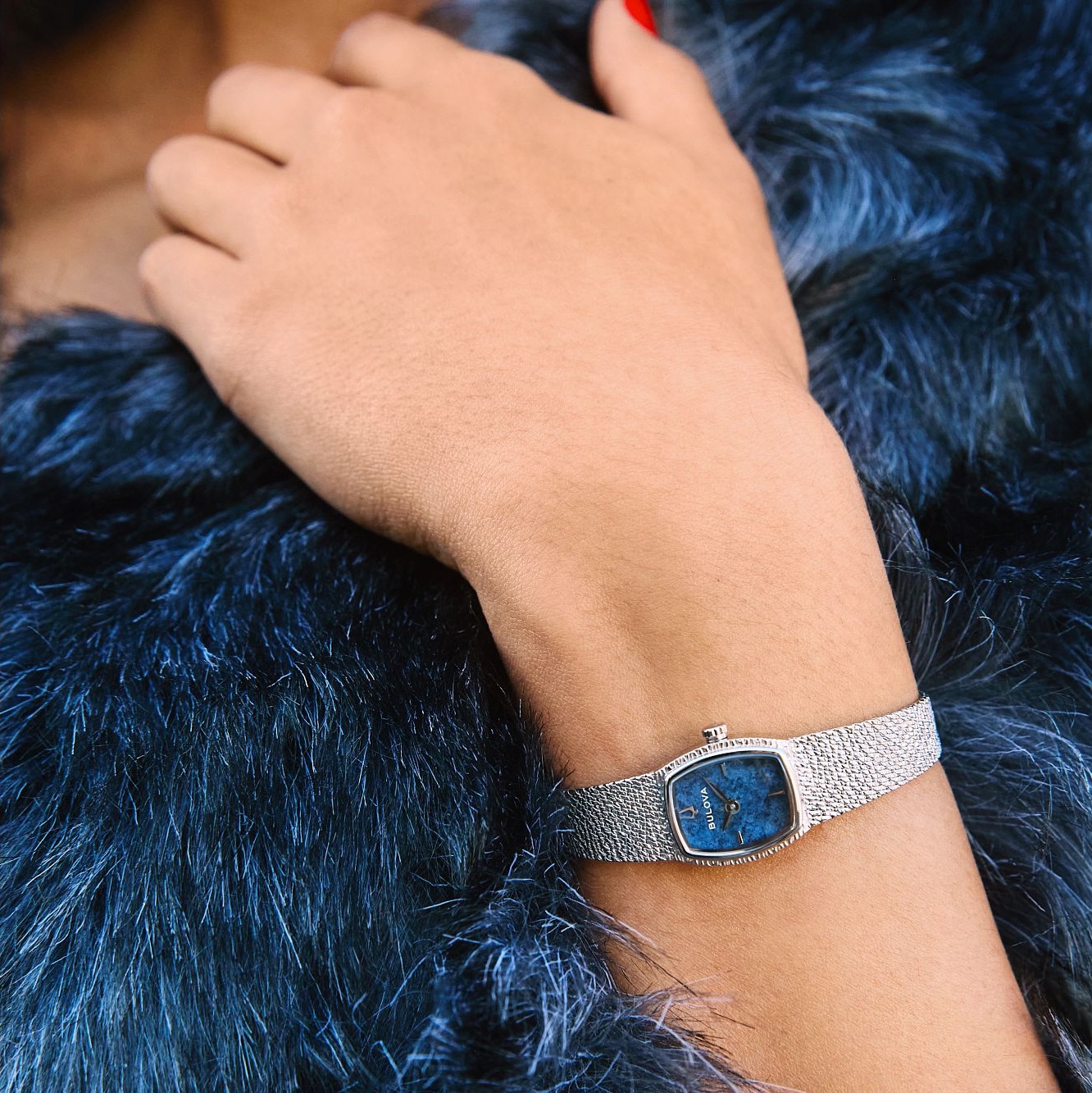 BULOVA Goddes Of Time Blue Sodalite Dial 17mm Silver Stainless Steel Mesh Bracelet 96L343 - 